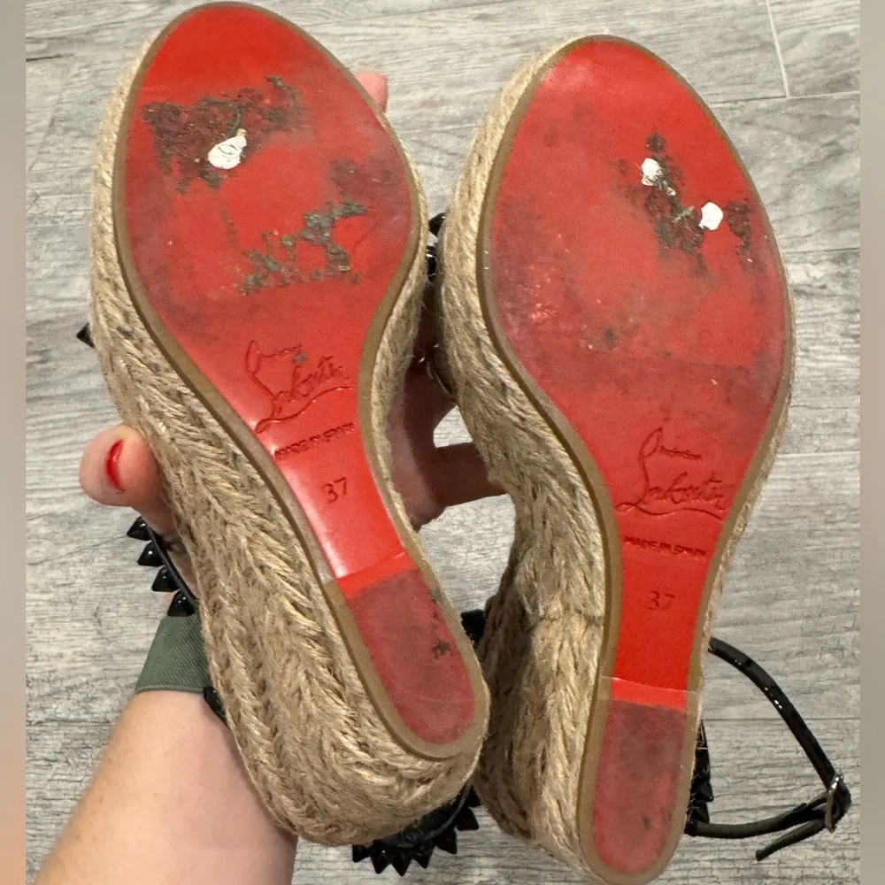 Christian Louboutin black Mafaldina Zeppa spike leather espadrille wedges